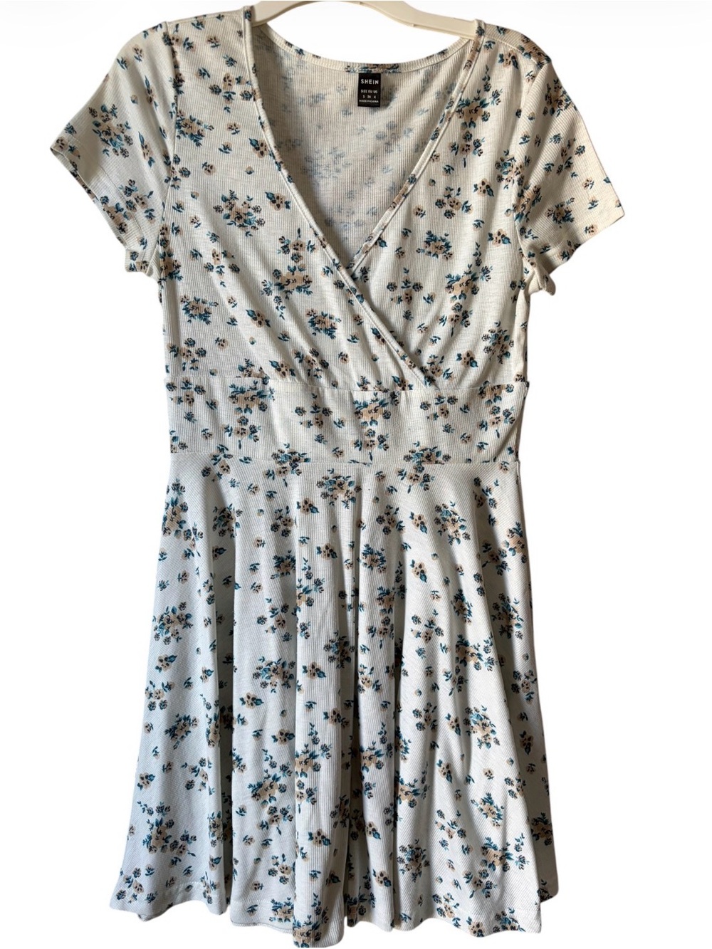 SHEIN Cream Mini Dress with Blue Floral Print